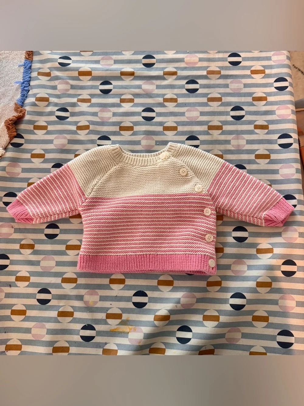 GAP Cream and Pink Striped Side-Button Women’s Sweater